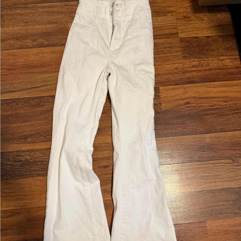Free People White Flare Wide Leg Jeans